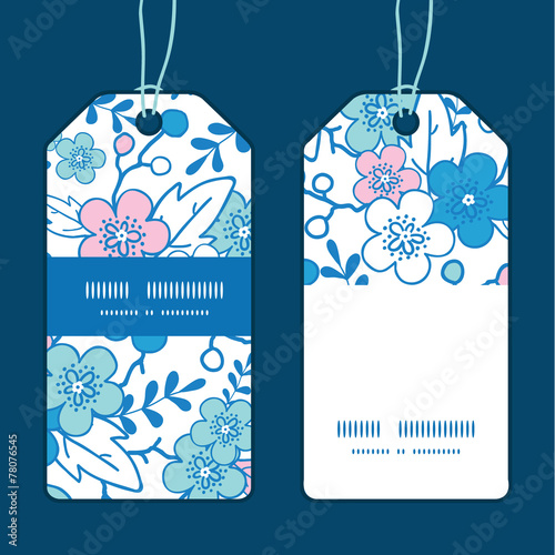 Vector blue and pink kimono blossoms vertical stripe frame