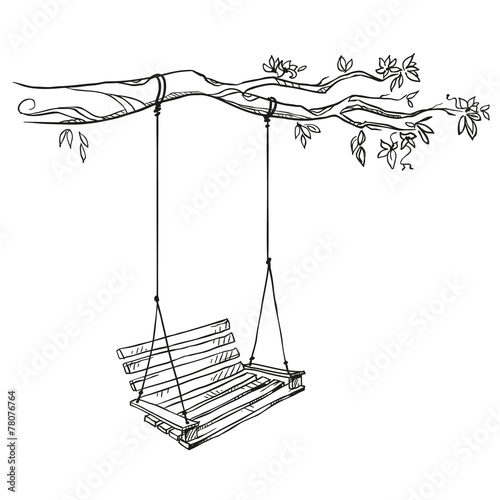 tree with a swing. Vector illustration.