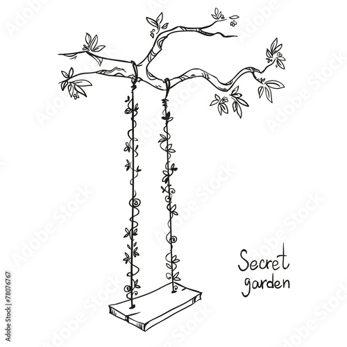 tree with a swing. Vector illustration.