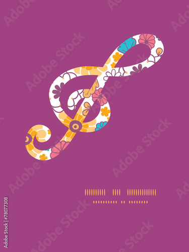Vector colorful oriental flowers gclef musical silhouette