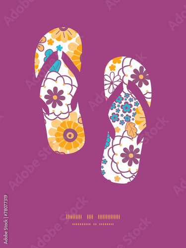 Vector colorful oriental flowers flip flops silhouettes pattern