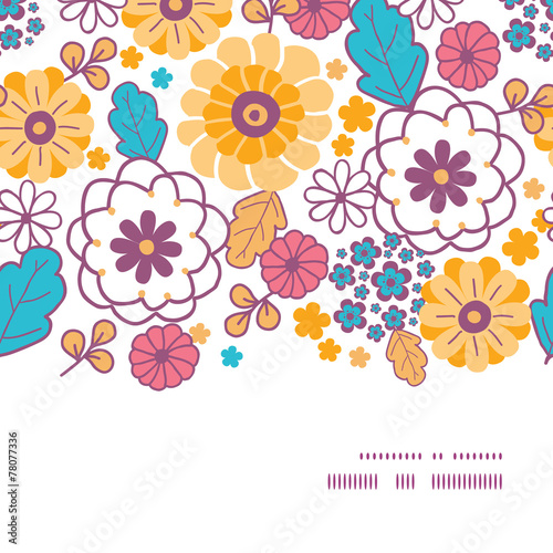 Vector colorful oriental flowers horizontal frame seamless
