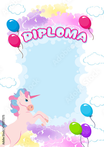 Plakat Diploma for children with pony and balloons