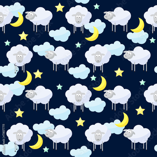 Funny vector pattern background with clouds, stars, moon and cut