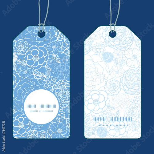 Vector purple lace flowers vertical round frame pattern tags set