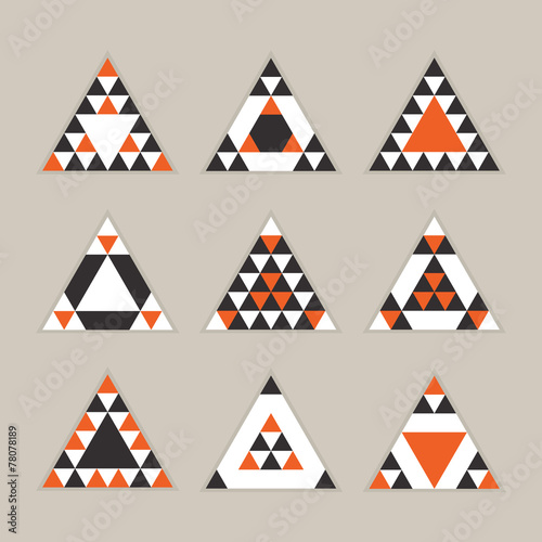 Geometrical orange tile equilateral triangles icons set