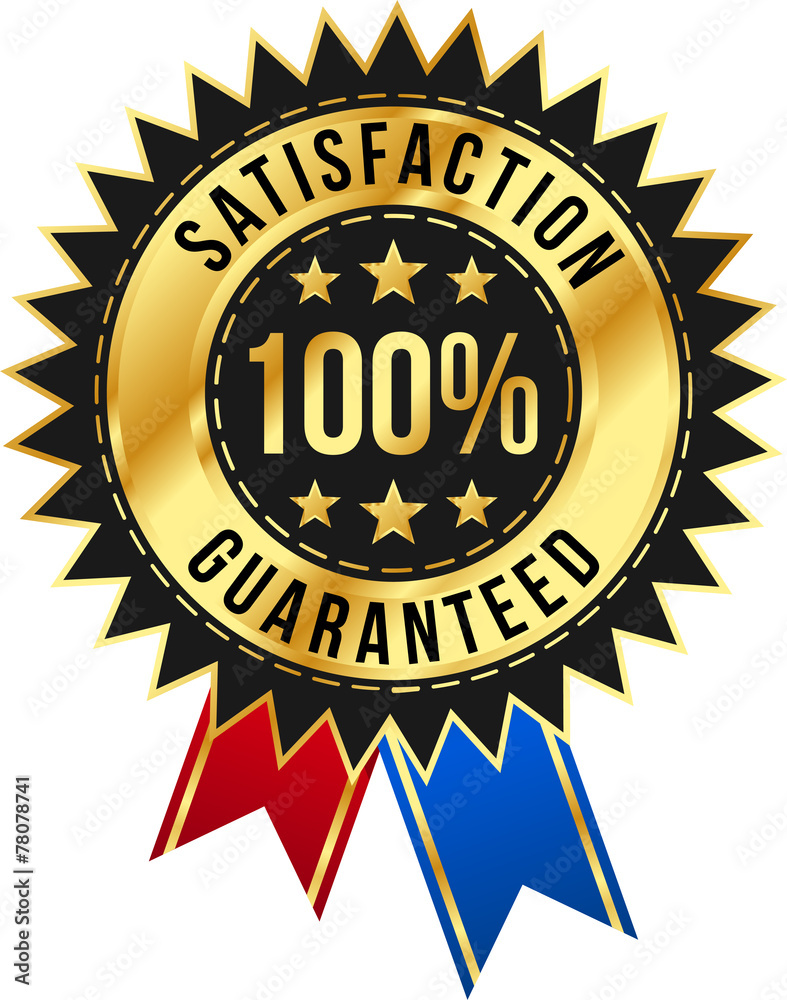 Gold Satisfaction 100% Guaranteed Seal with Red and Blue Ribbons Gold Satisfaction 100% Guaranteed Seal with Red and Blue Ribbons