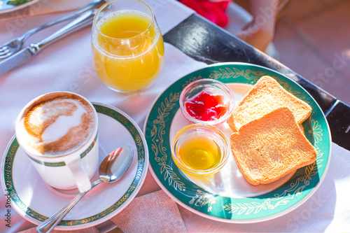 Healthy breakfast in restaraunt resort outdoor