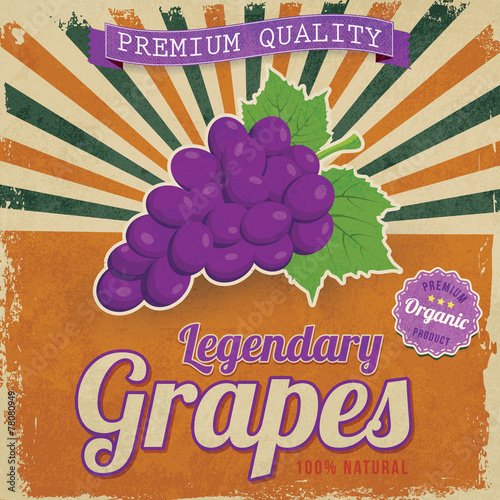 Colorful vintage Grapes label poster vector illustration