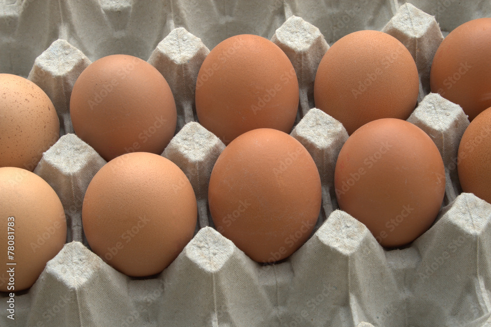 Brown eggs on a grey egg carton, easter eggs Brown eggs on a grey egg carton, easter eggs