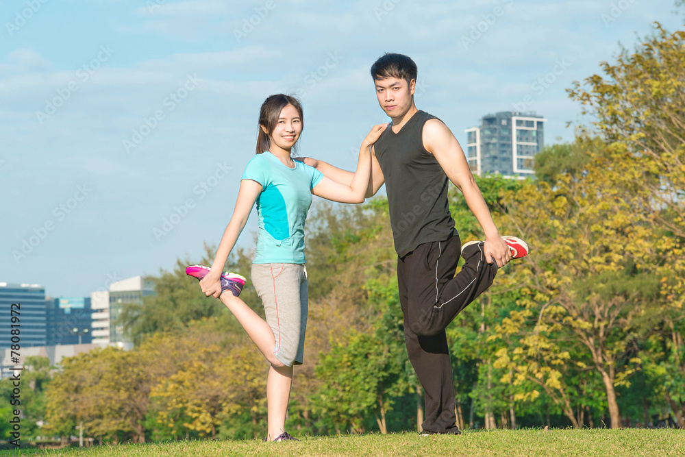 fitness, sport, training and lifestyle concept - Asian couple st fitness, sport, training and lifestyle concept - Asian couple st