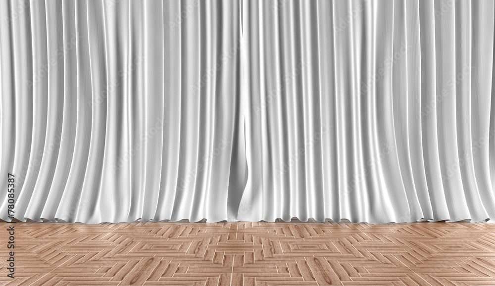 Fondo de cortinas blancas y suelo de parquet Stock Illustration