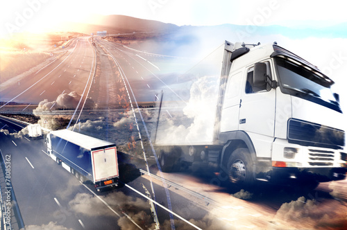 Abstract background Trucks and transport.Highway and delivering. photo