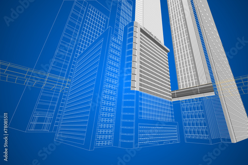 Wireframe modern building dimensional architecture background
