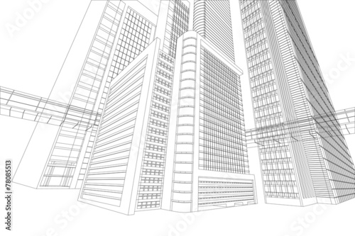 Wireframe modern building on a white background