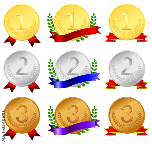 金銀銅メダル（月桂樹、順位付き）
