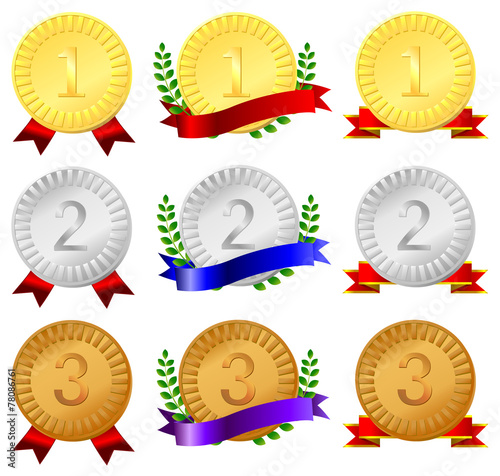 金銀銅メダル（放射柄、ナンバー入り）