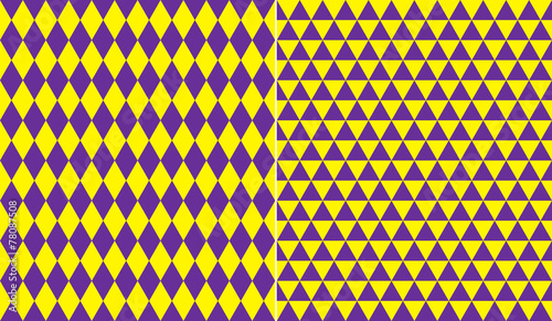 Triangle Mardi Gras seamless patterns.