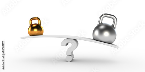 Two gold and silver kettlebells  in equilibrium