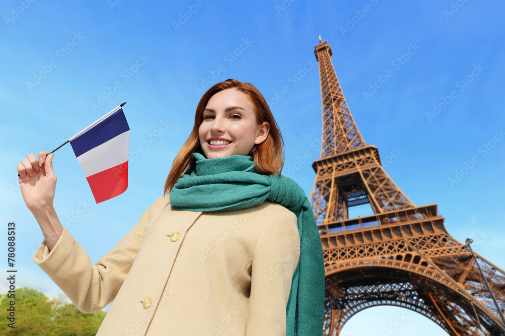 happy travel woman in Paris