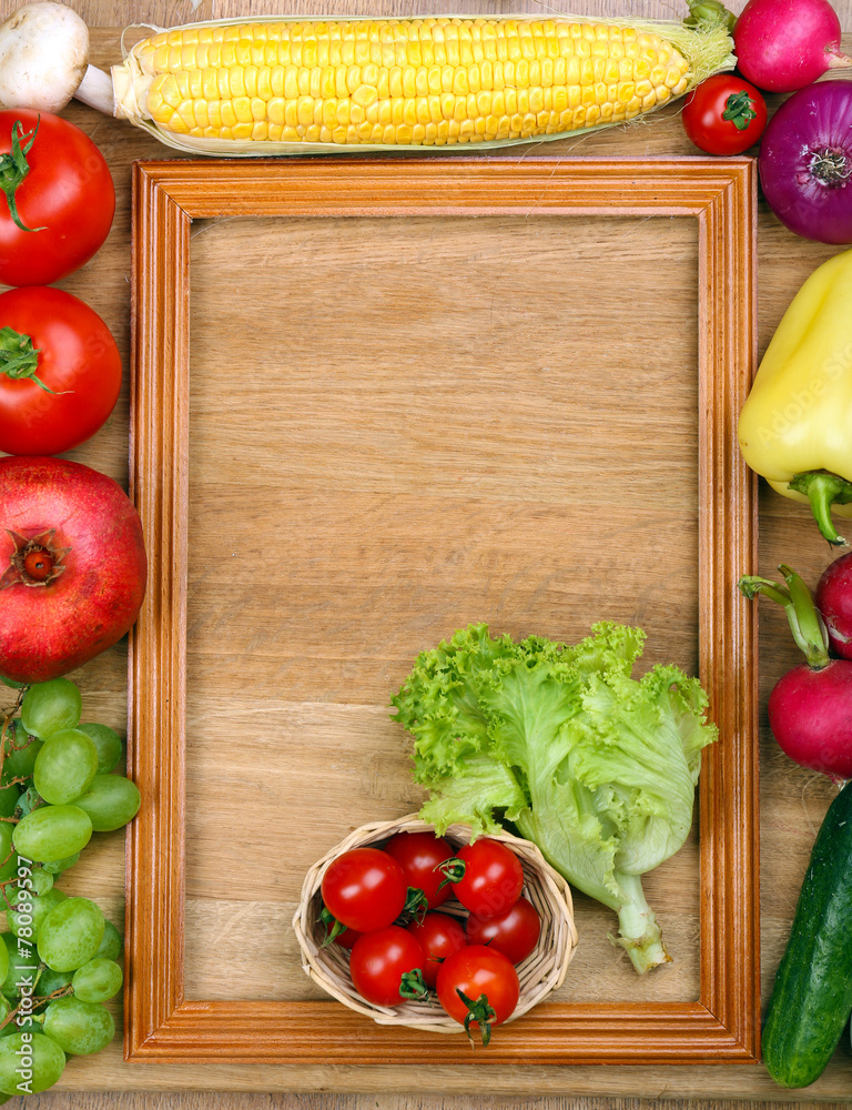 Summer frame with fresh organic vegetables and fruits Summer frame with fresh organic vegetables and fruits