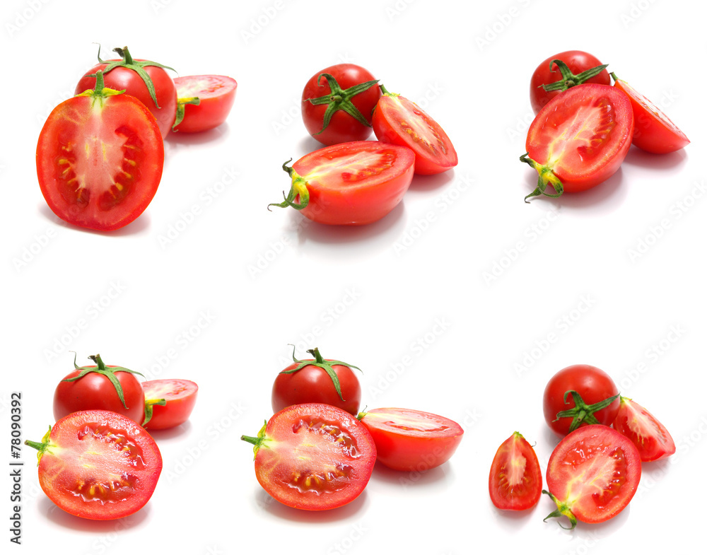 tomato and slices of tomato on white background tomato and slices of tomato on white background