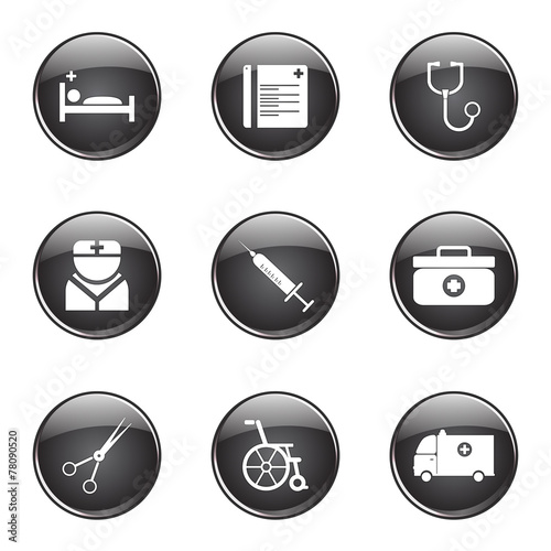 Hospital Health Black Vector Button Icon Design Set