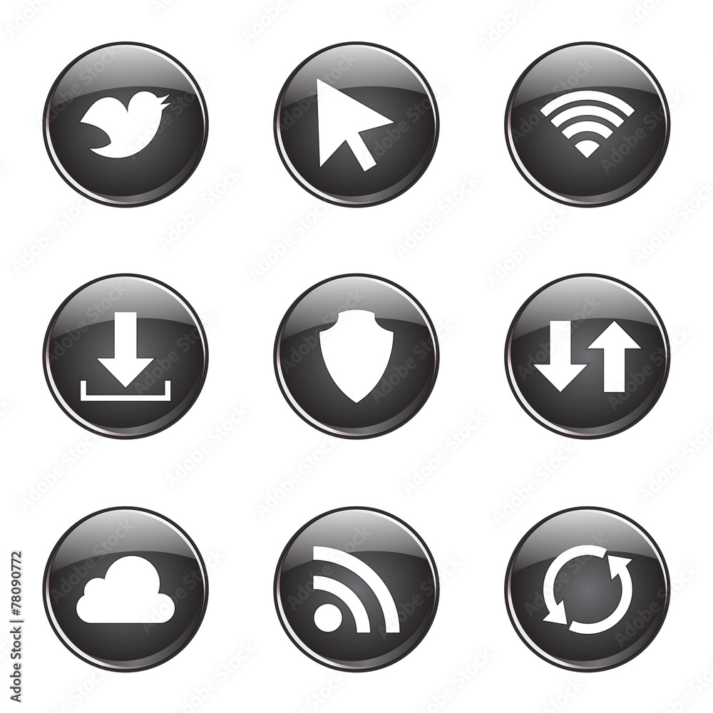 Web Internet Social Black Vector Button Icon Design Set Web Internet Social Black Vector Button Icon Design Set