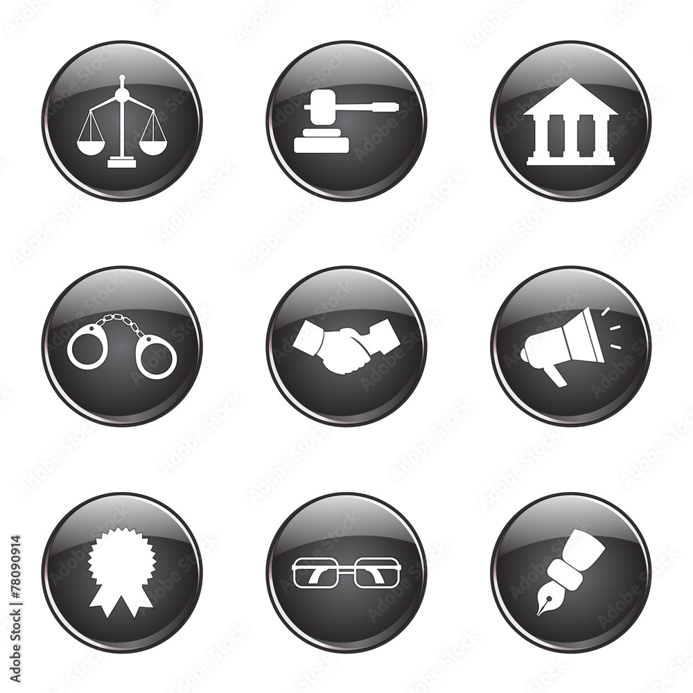 Law Sign Black Vector Button Icon Design Set Law Sign Black Vector Button Icon Design Set