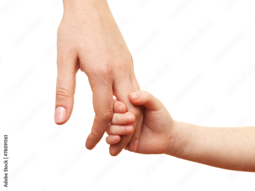 Child and mother hands isolated on white Child and mother hands isolated on white