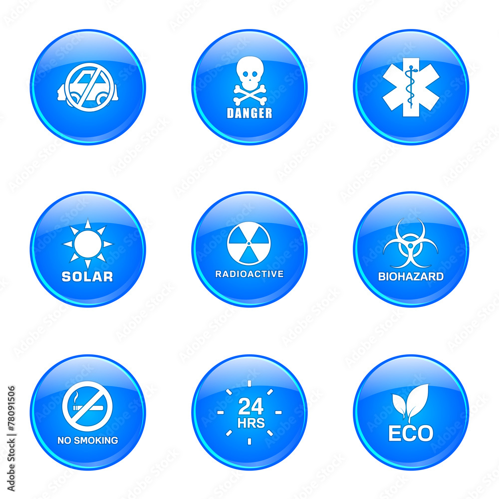 Warning Sign Blue Vector Button Icon Design Set Warning Sign Blue Vector Button Icon Design Set