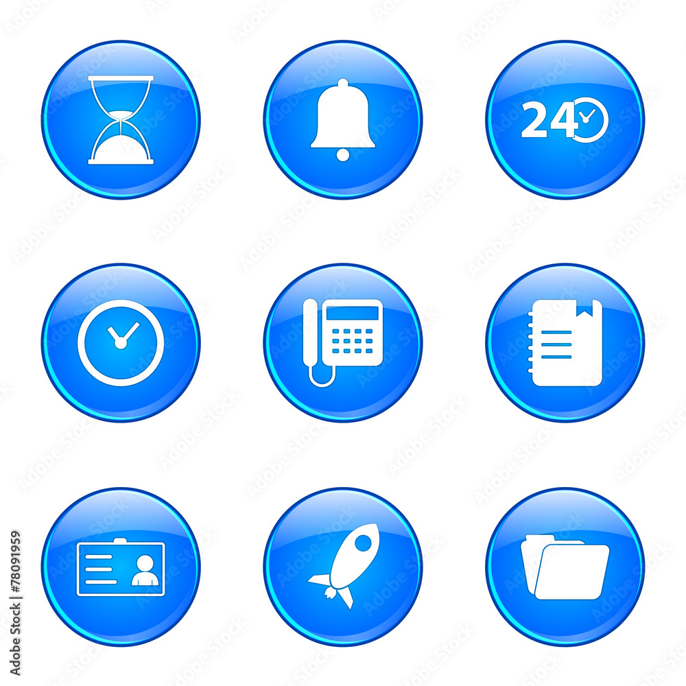 Time Duration Blue Vector Button Icon Design Set