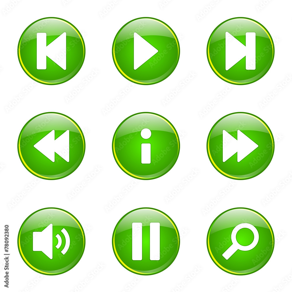 Multimedia Controller Green Vector Button Icon Design Set Multimedia Controller Green Vector Button Icon Design Set
