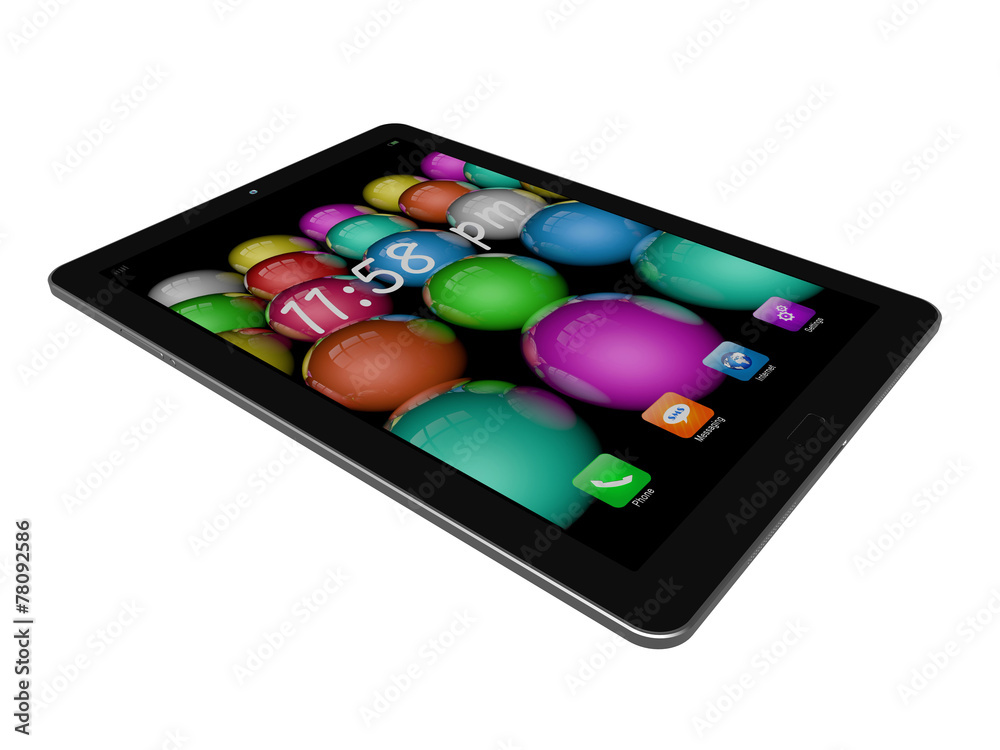 Tablet with colorful application icons, isolated on white backgr Tablet with colorful application icons, isolated on white backgr