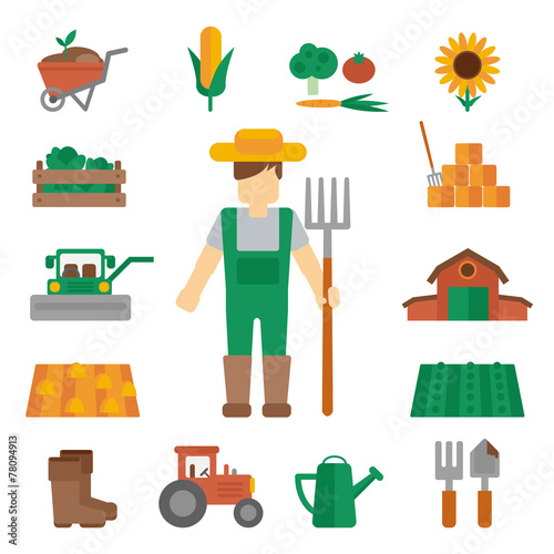 Farmer land icons flat