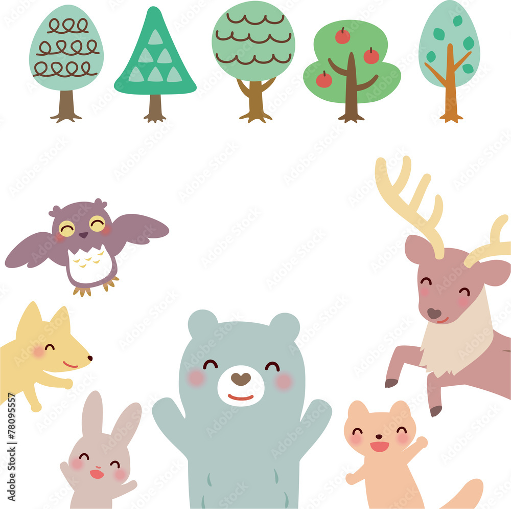 Obraz premium 笑顔の森の動物（フレーム）