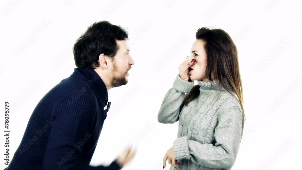 Cute couple yelling and fighting slow motion isolated Cute couple yelling and fighting slow motion isolated