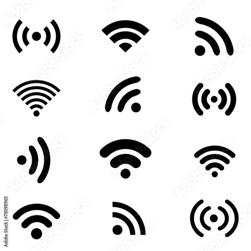 Wireless technology, black web icons set.