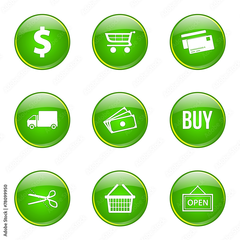 Shopping Sign Green Vector Button Icon Design Set Shopping Sign Green Vector Button Icon Design Set