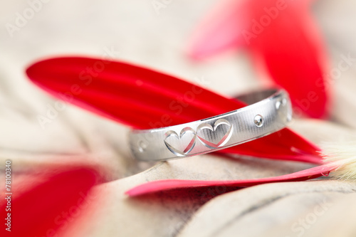 Silver Ring and flower  petals.