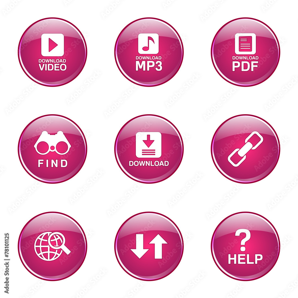 Multimedia Web Internet Pink Vector Button Icon Design Set Multimedia Web Internet Pink Vector Button Icon Design Set
