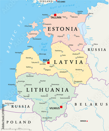 Obraz na płótnie Baltic States Political Map