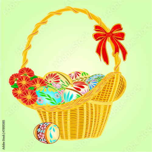 Easter wicker and easter eggs vector