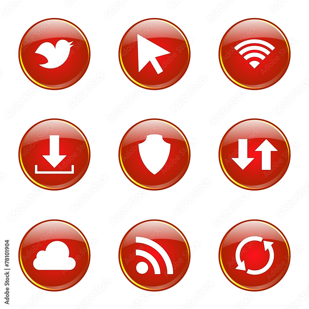 Web Internet Social Red Vector Button Icon Design Set Web Internet Social Red Vector Button Icon Design Set