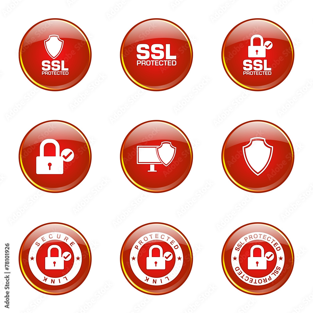 Protection Web Internet Red Vector Button Icon Design Set Protection Web Internet Red Vector Button Icon Design Set