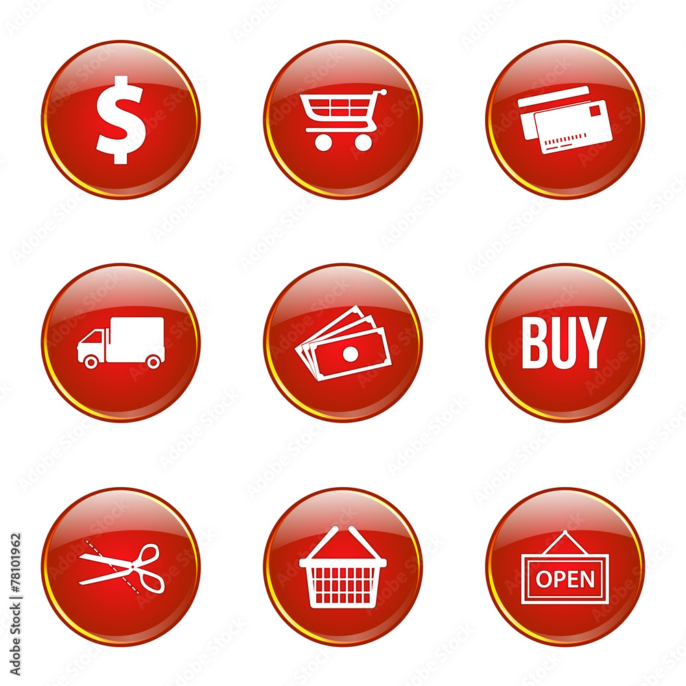 Shopping Sign Red Vector Button Icon Design Set Shopping Sign Red Vector Button Icon Design Set