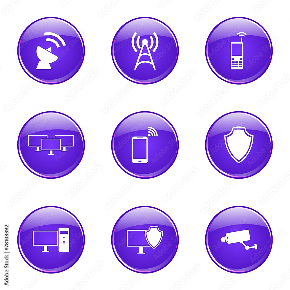 Telecom Communication Violet Vector Button Icon Design Set Telecom Communication Violet Vector Button Icon Design Set