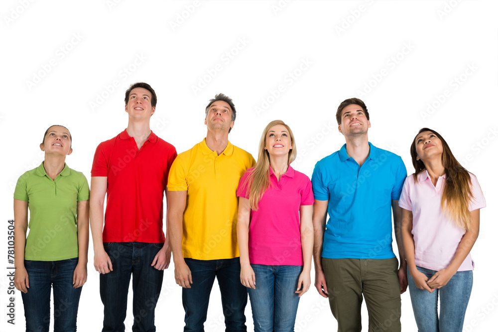 Multiethnic Group Of People Looking Up Multiethnic Group Of People Looking Up