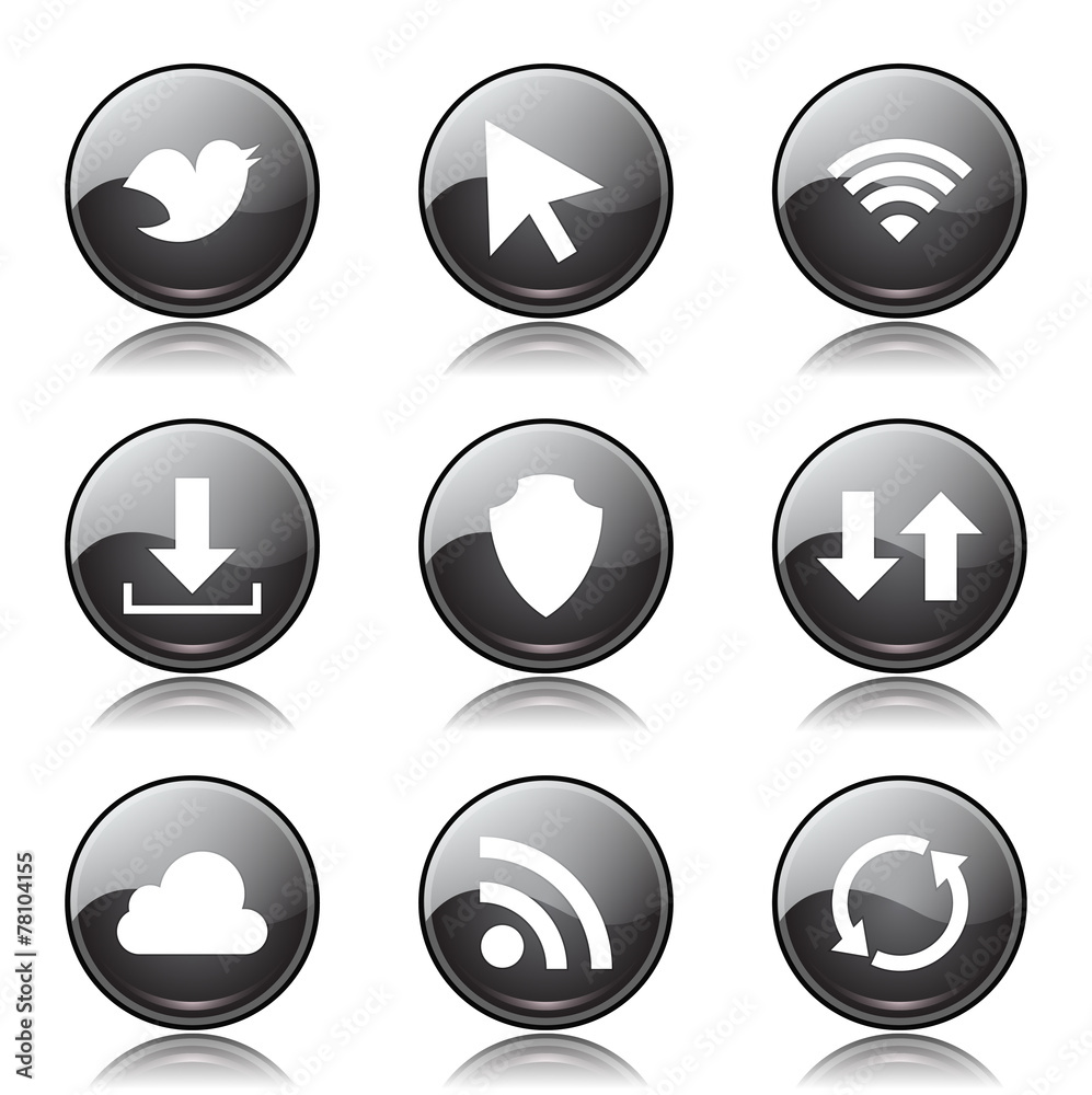 Web Internet Social Black Vector Button Icon Design Set Web Internet Social Black Vector Button Icon Design Set