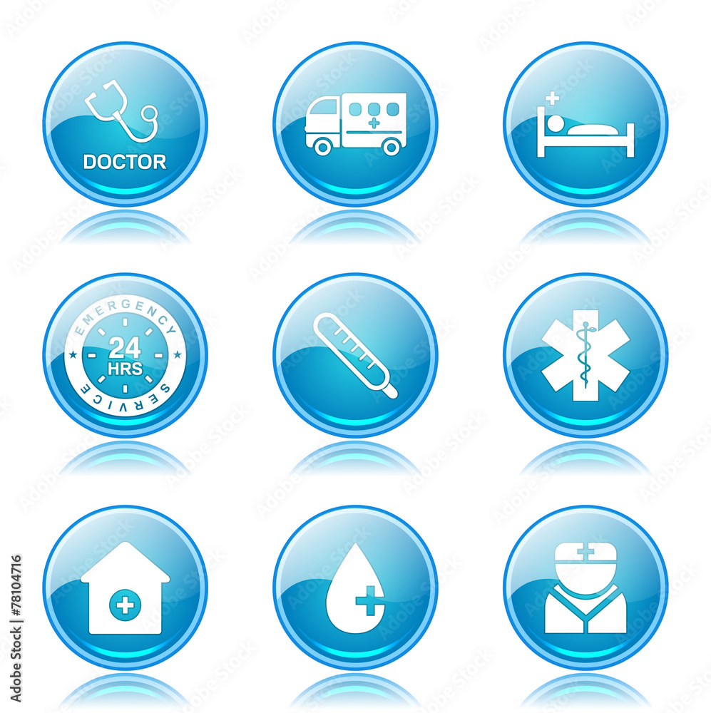 Hospital Health Blue Vector Button Icon Design Set 2
